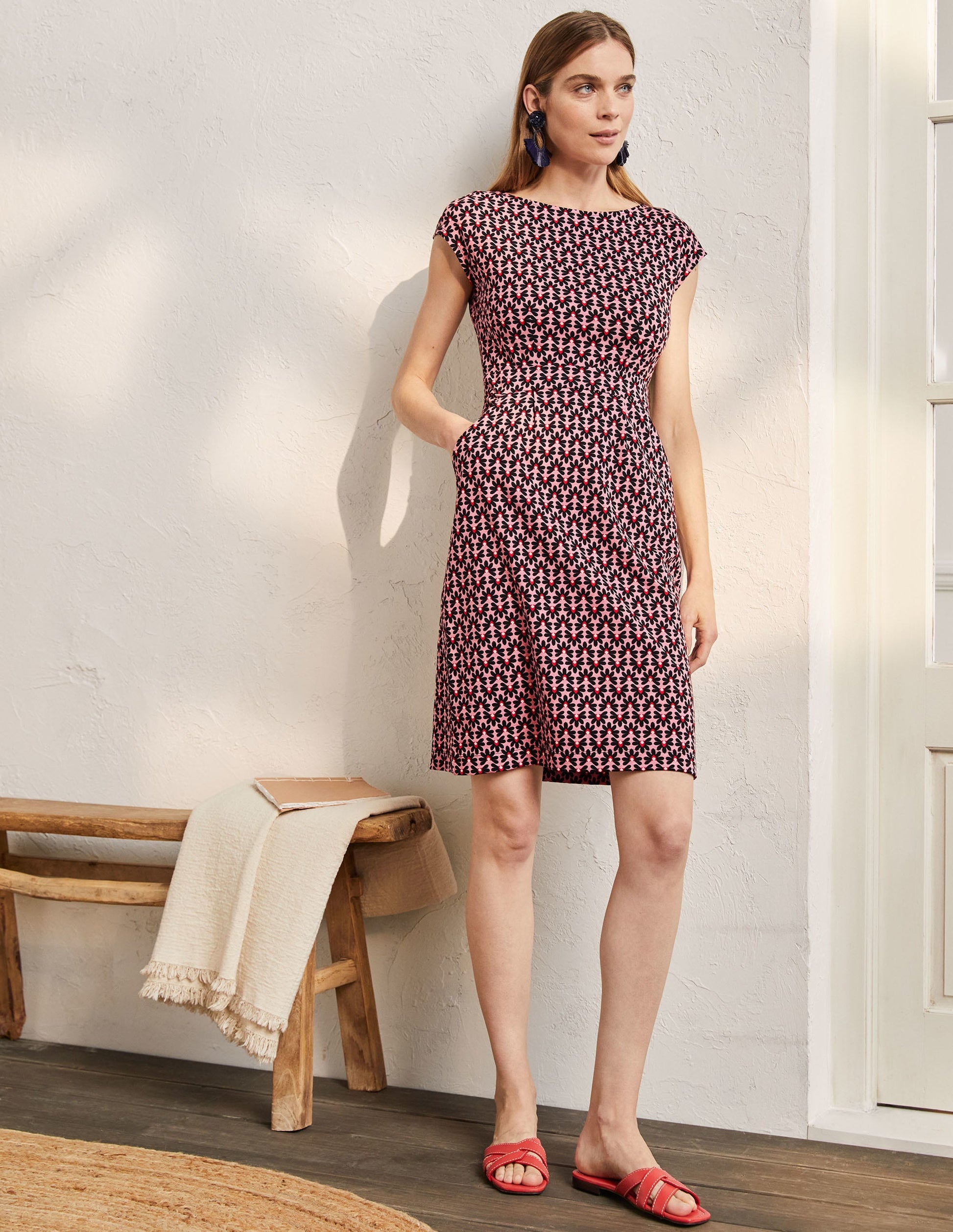 Florrie Jersey Dress-Formica pink, Floral Tile Geo-4