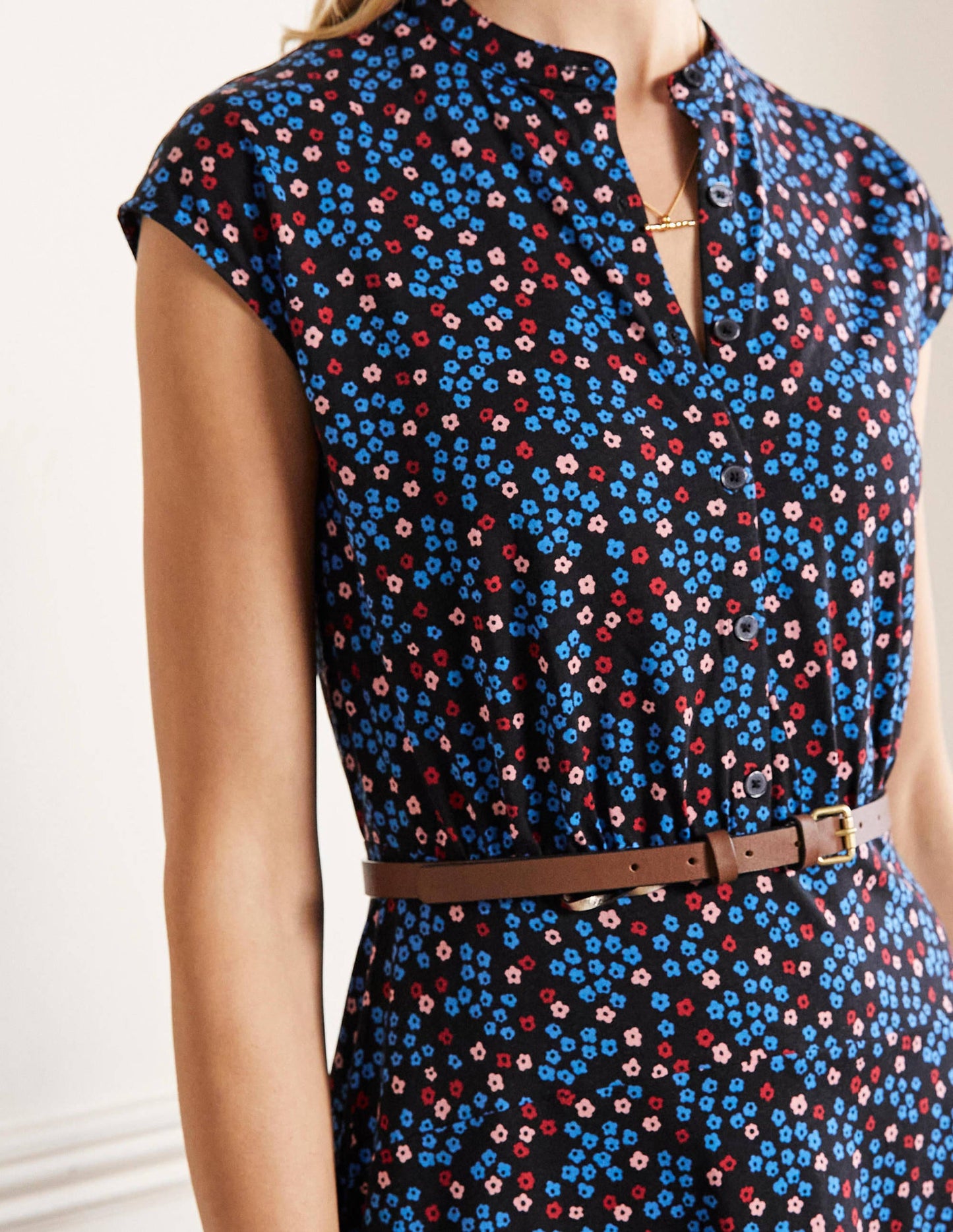 Easy Jersey Shirt Dress-Black, Ditsy Cluster