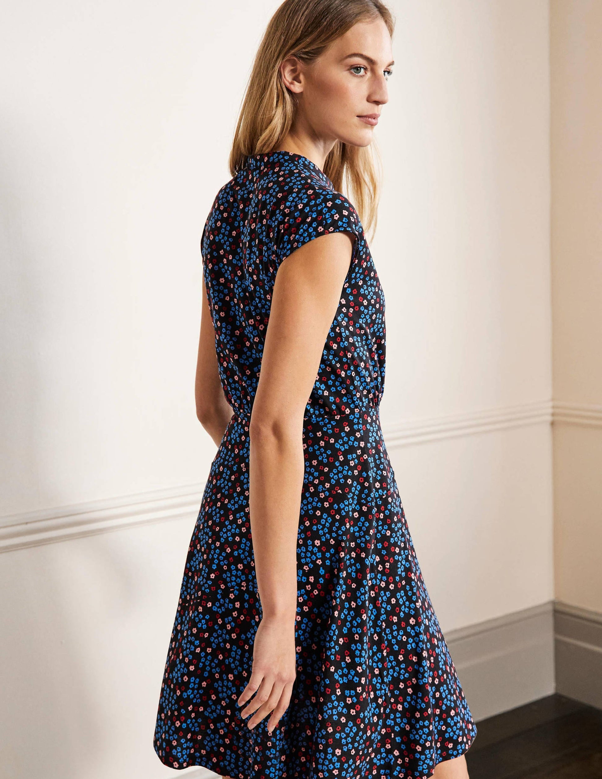 Easy Jersey Shirt Dress-Black, Ditsy Cluster-3