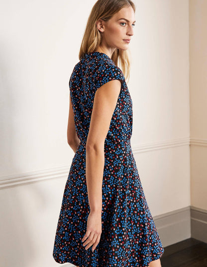 Easy Jersey Shirt Dress-Black, Ditsy Cluster-3