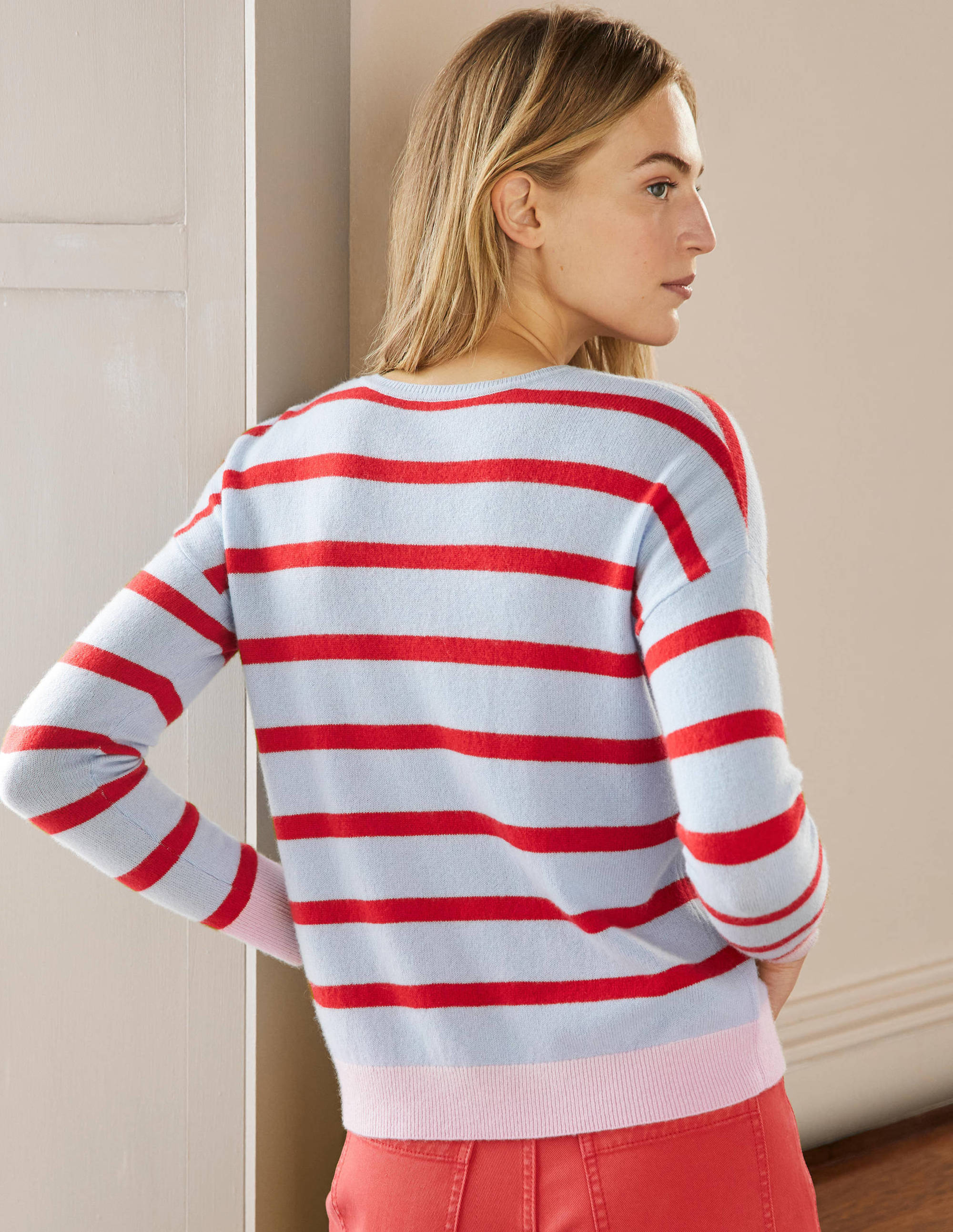 Striped Cashmere Jumper-Lapis Light Blue Stripe - Image 3