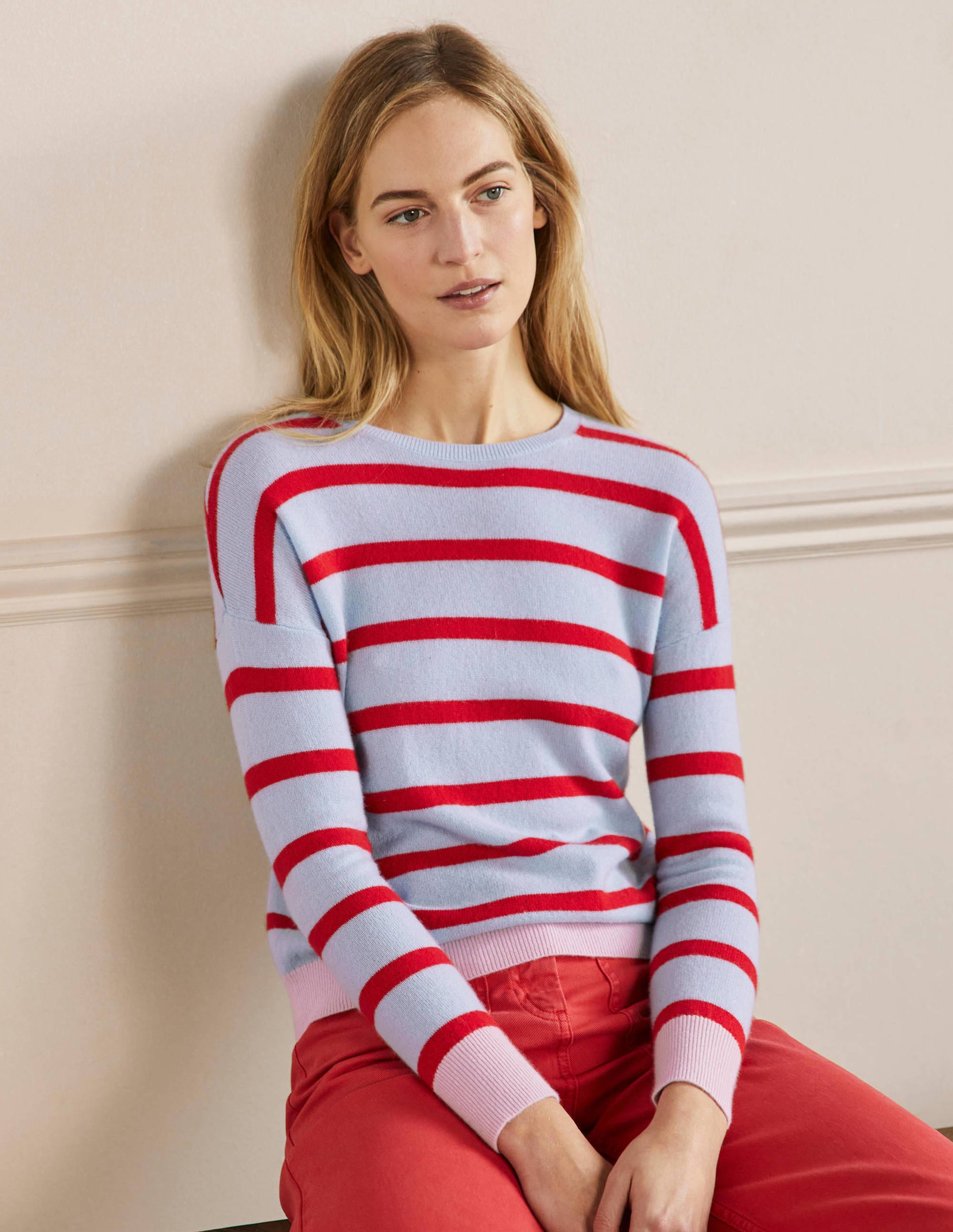 Striped Cashmere Jumper-Lapis Light Blue Stripe - Image 4