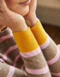 Striped Cashmere Jumper-Oatmeal Brown Stripe