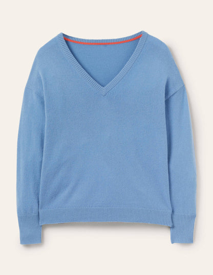 Cashmere V-neck Relaxed Jumper-Riviera Blue-6
