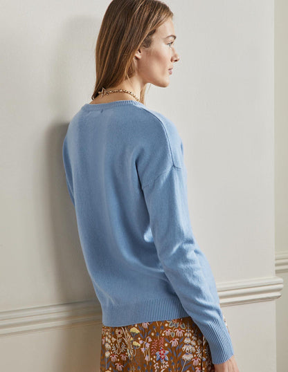 Cashmere V-neck Relaxed Jumper-Riviera Blue-3