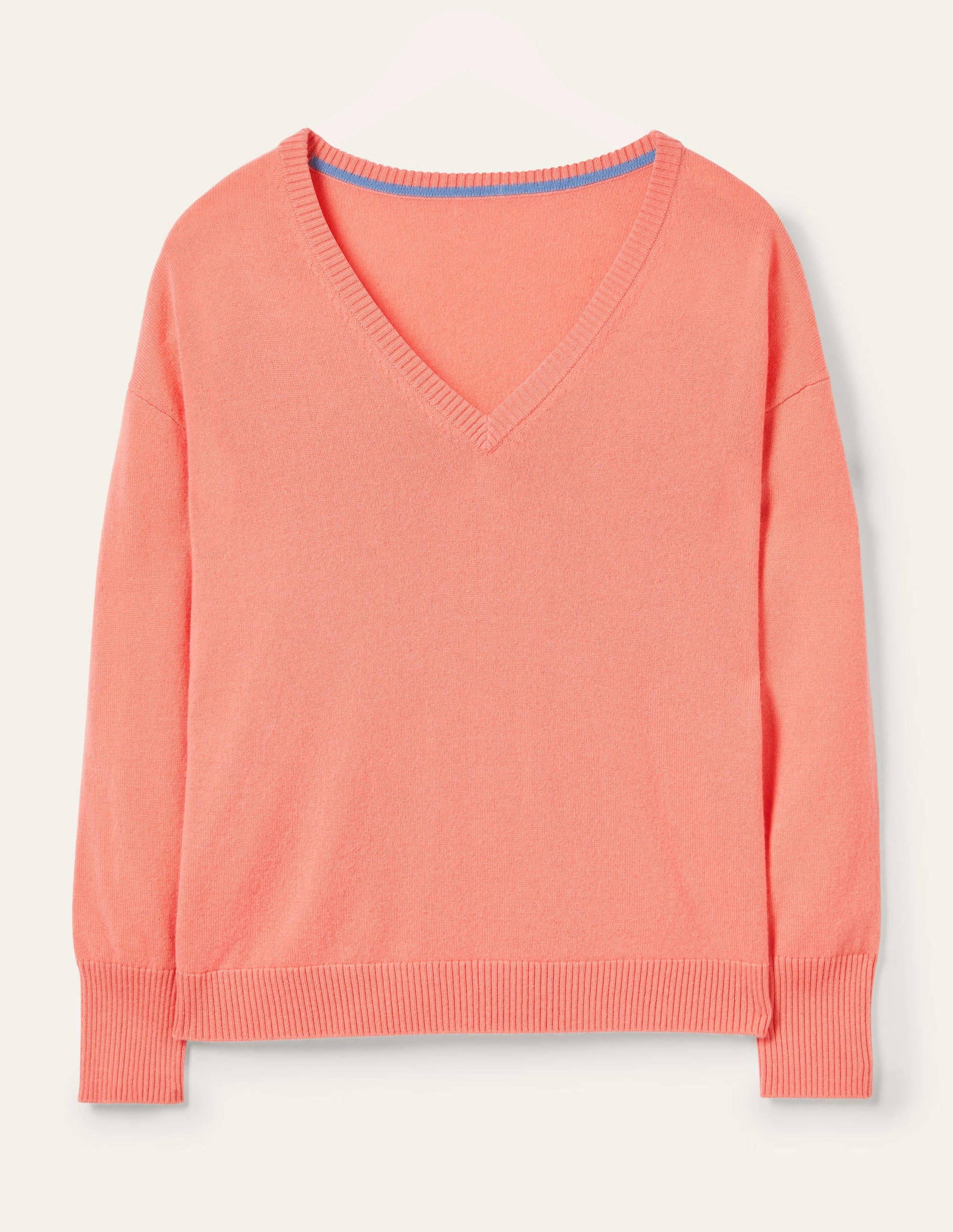 Cashmere V-neck Relaxed Jumper-Chalky Coral-5