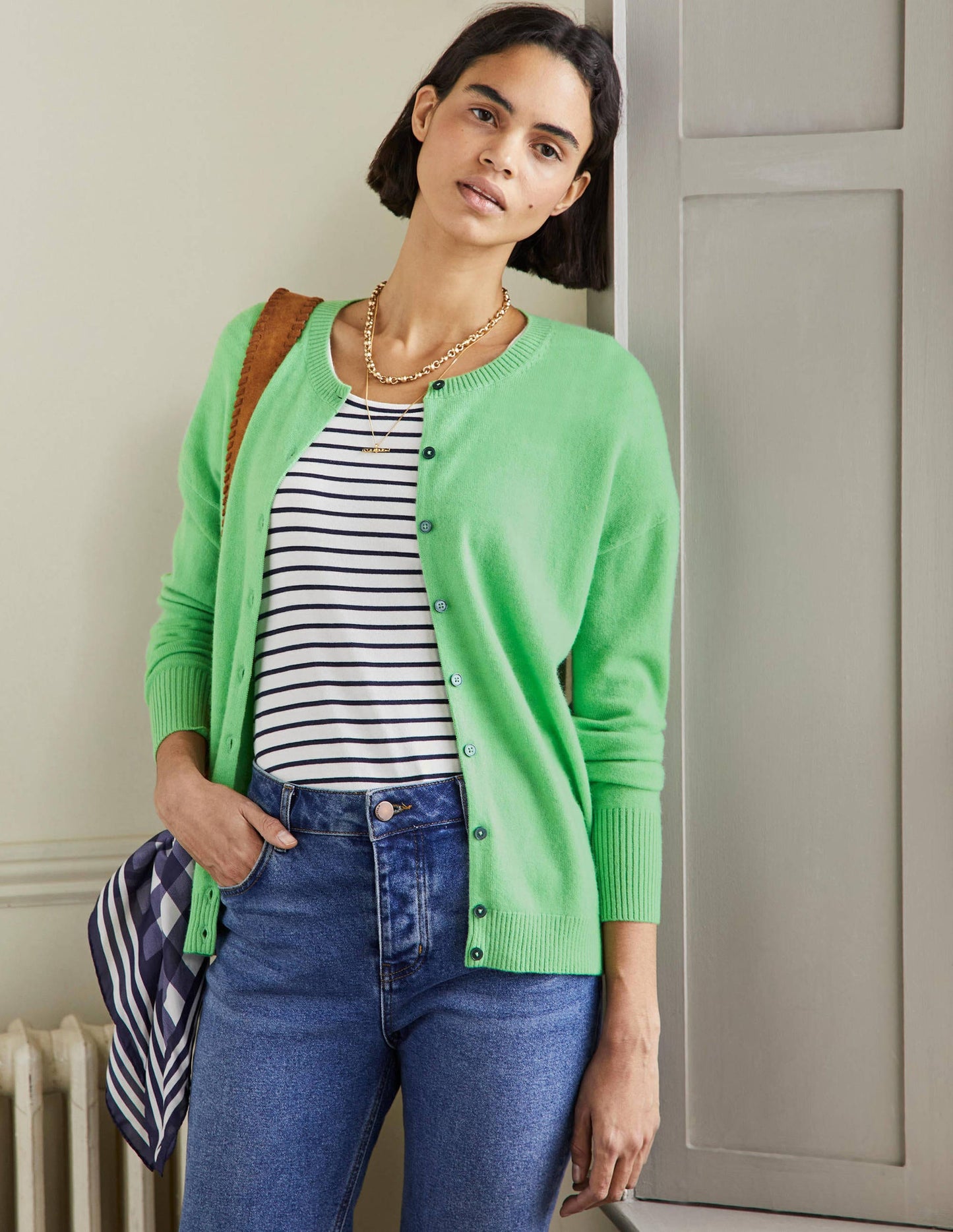 Cashmere Cardigan-Zephyr Green