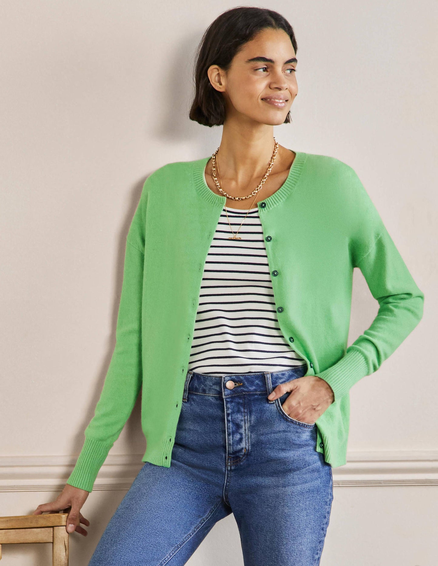 Cashmere Cardigan-Zephyr Green
