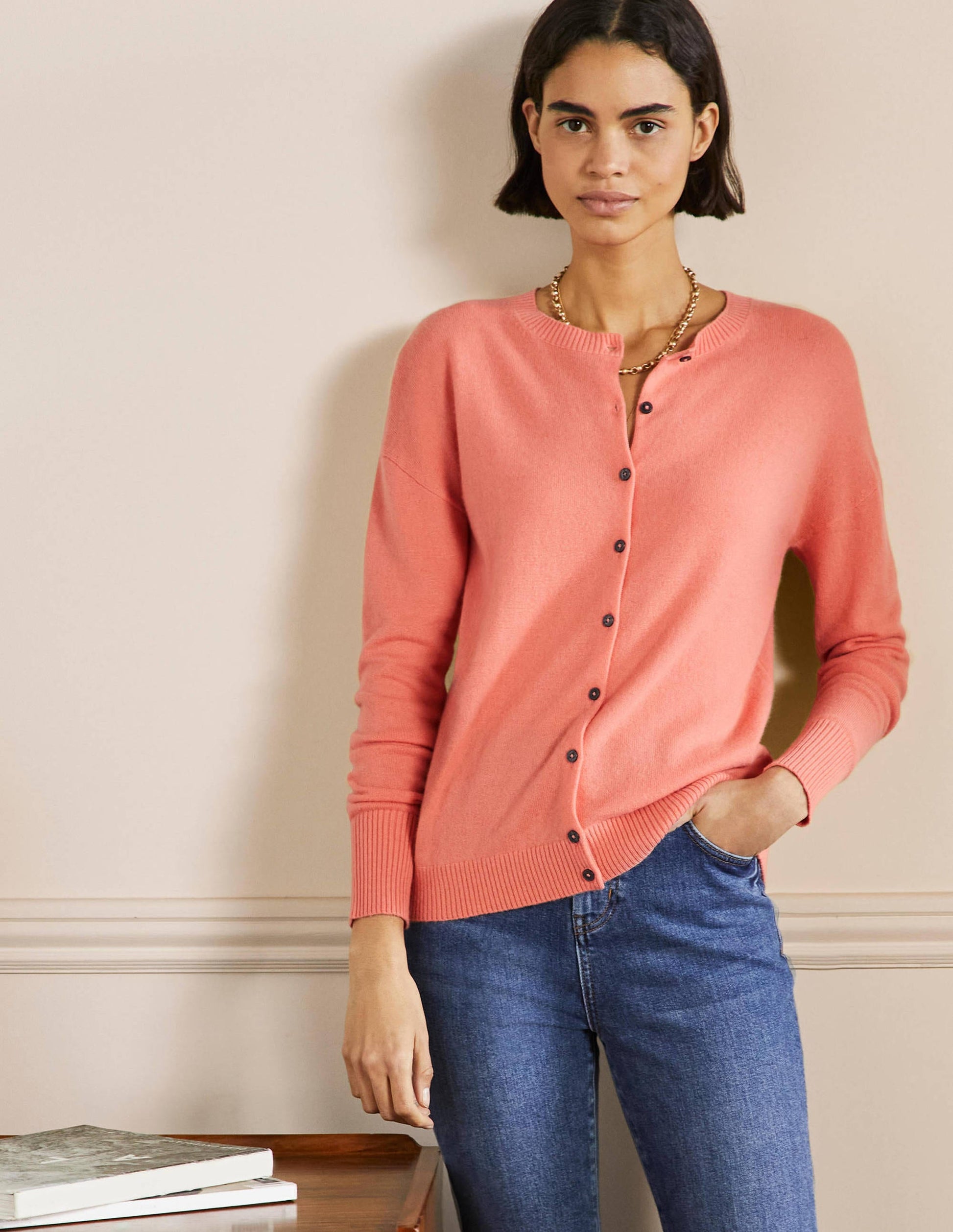 Cashmere Cardigan-Chalky Coral-5