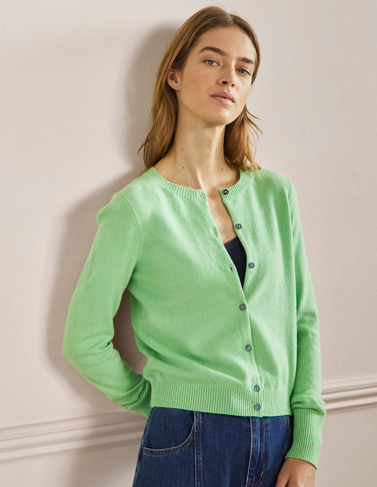 Cashmere Cropped Cardigan-Zephyr Green - Image 1