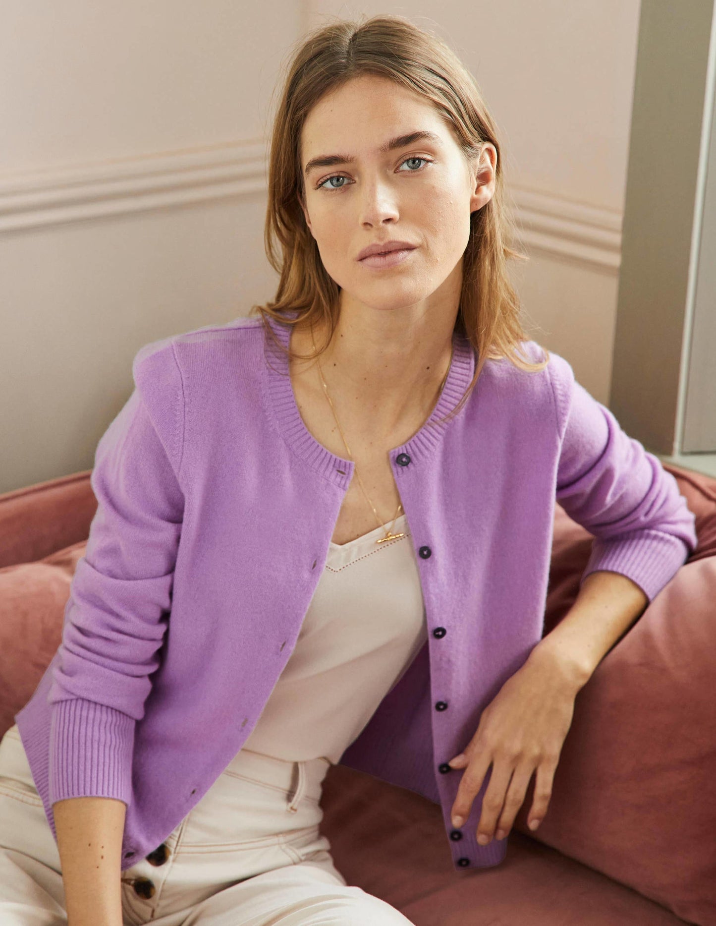 Cashmere Cropped Cardigan-African violet