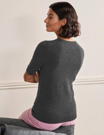 Cashmere Knitted Top-Charcoal Melange