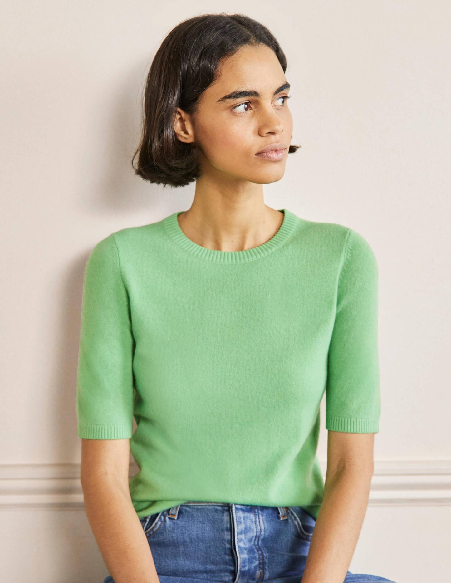 Cashmere Knitted Top-Zephyr Green