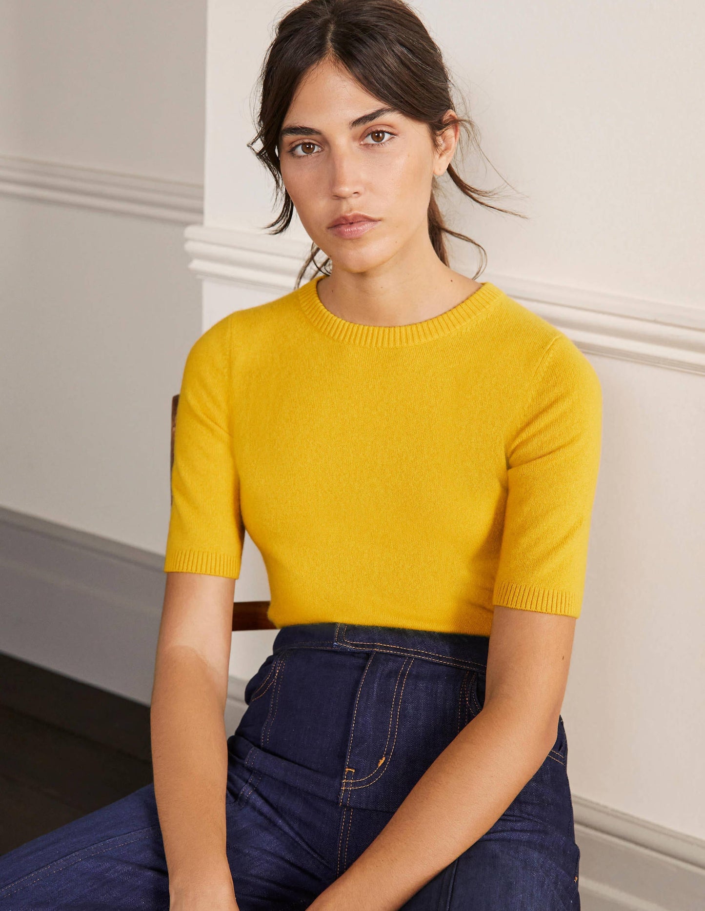 Cashmere Knitted Top-Citrine Yellow