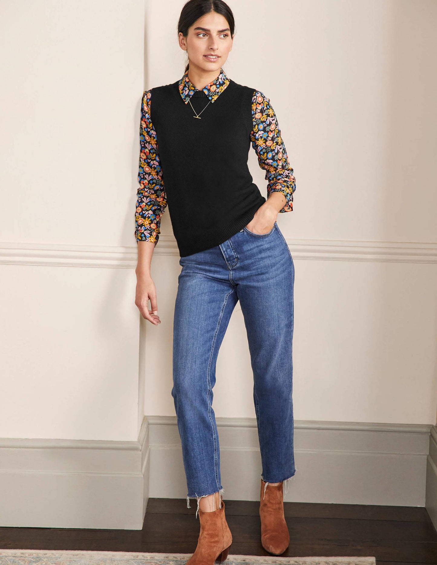 Cashmere Knitted Tank Top-Black