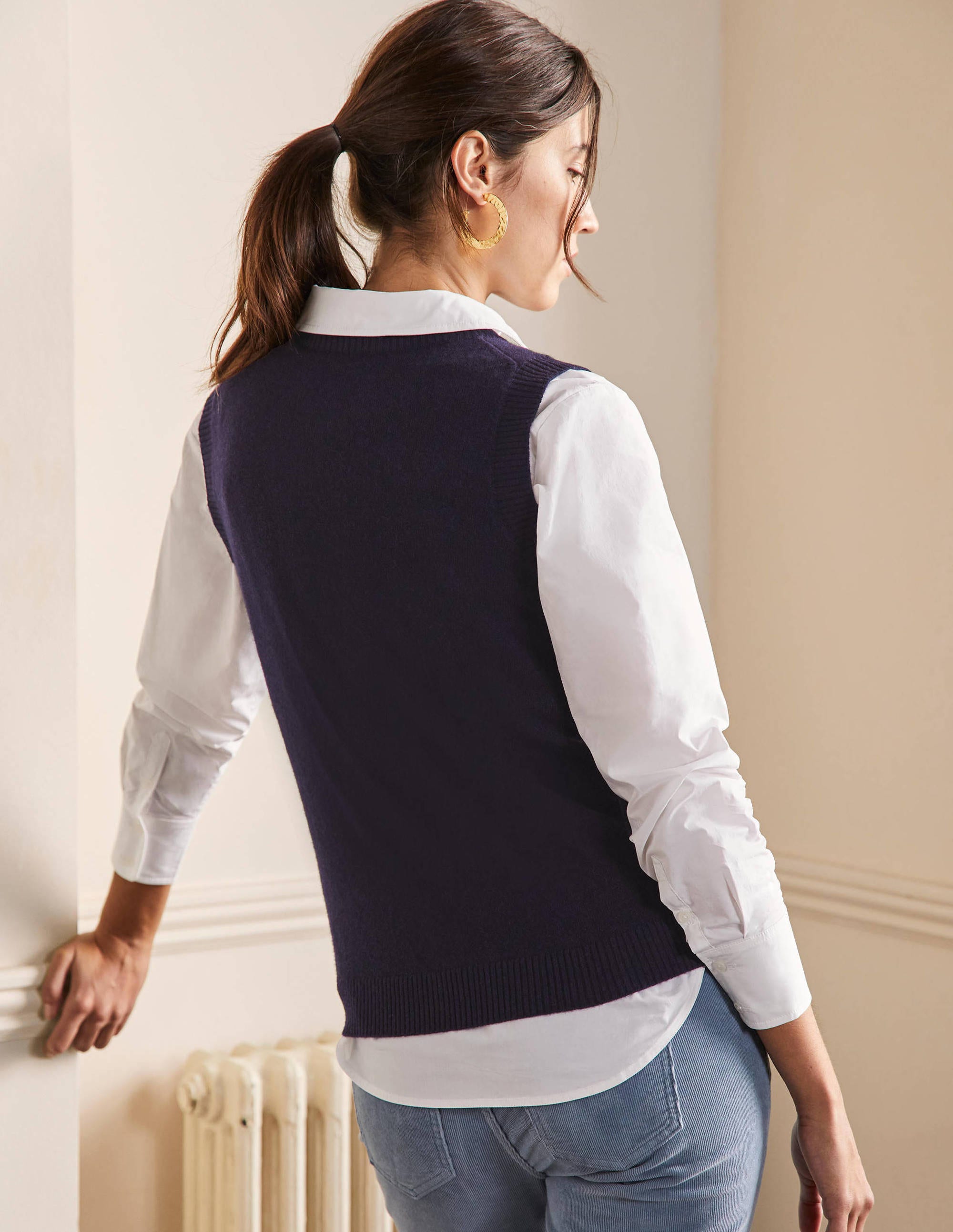 Cashmere Knitted Tank Top-Navy - Image 3
