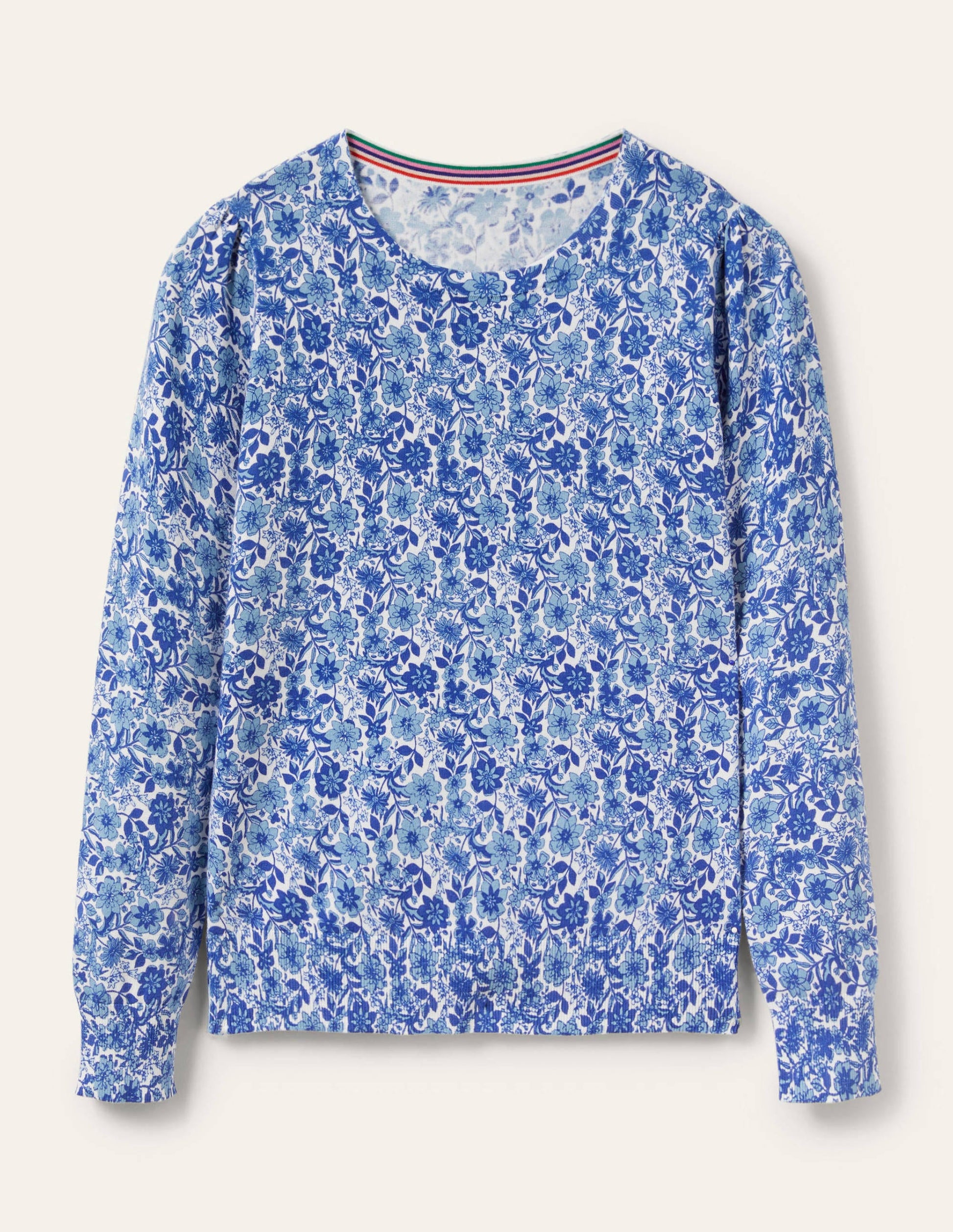 Cotton Crew Neck Jumper-Dawn Sky, Floret Bloom-6