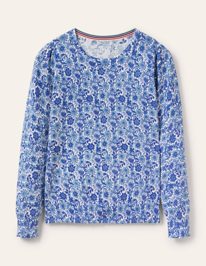 Cotton Crew Neck Jumper-Dawn Sky, Floret Bloom-6