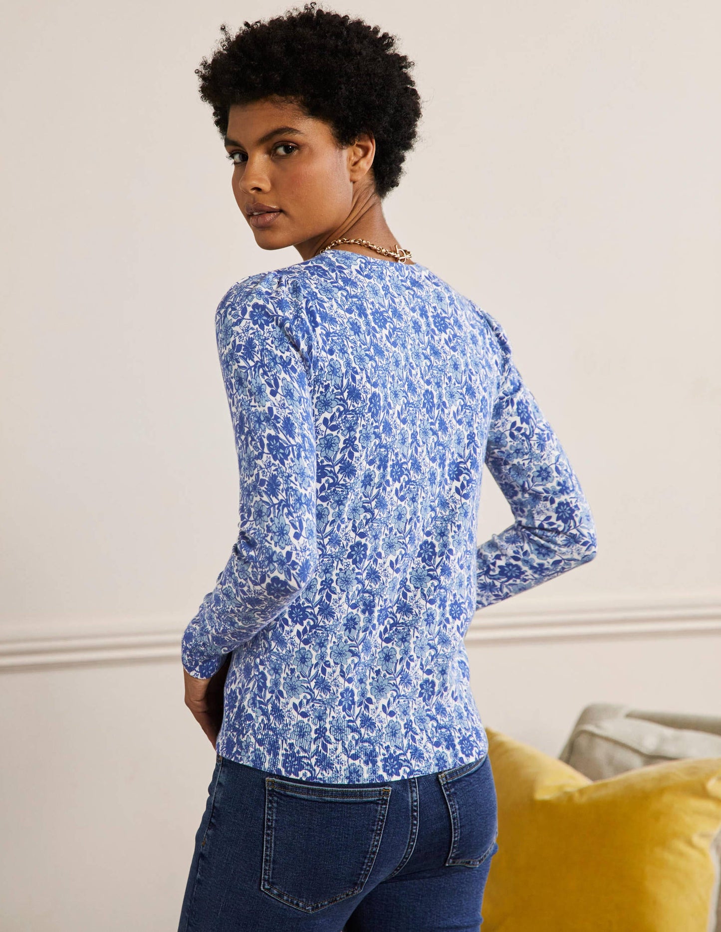 Cotton Crew Neck Jumper-Dawn Sky, Floret Bloom