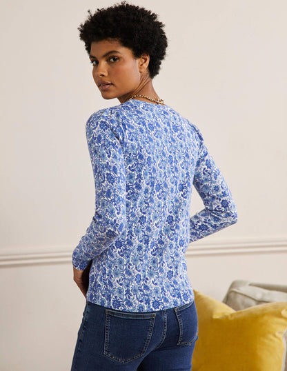 Cotton Crew Neck Jumper-Dawn Sky, Floret Bloom-3