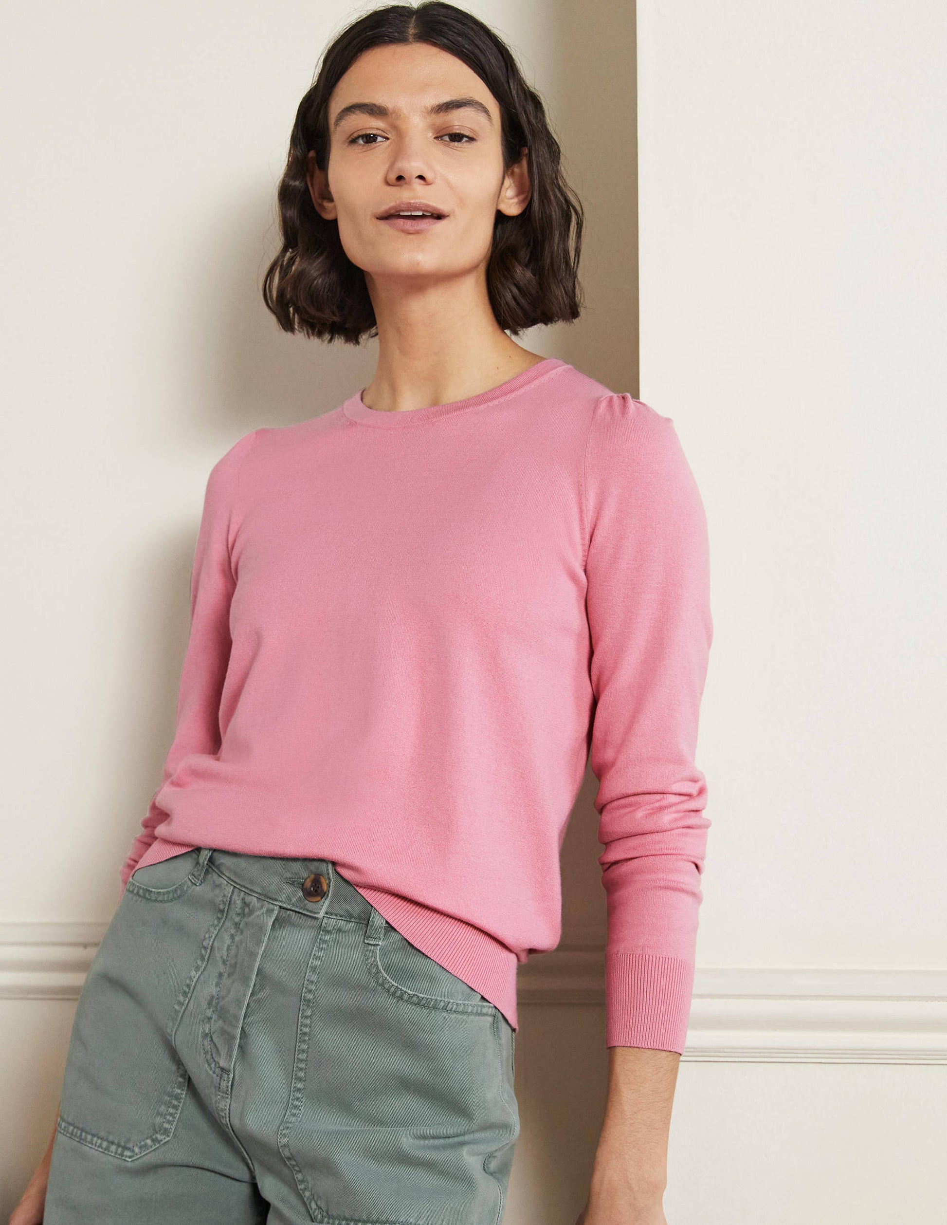 Cotton Crew Neck Jumper-Posy Pink-1