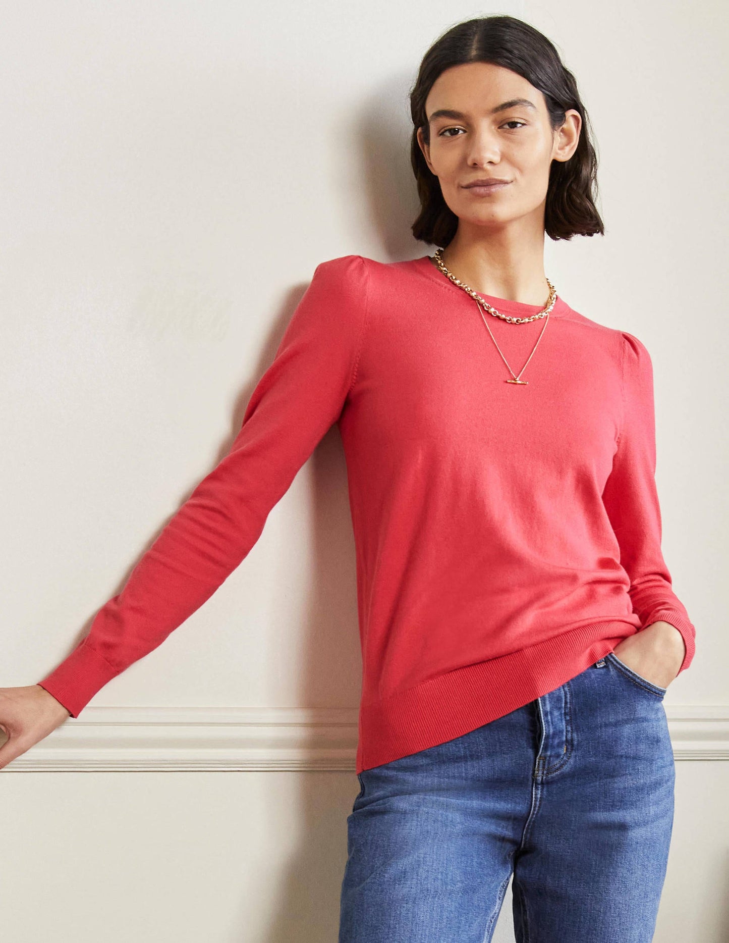 Cotton Crew Neck Jumper-Radish