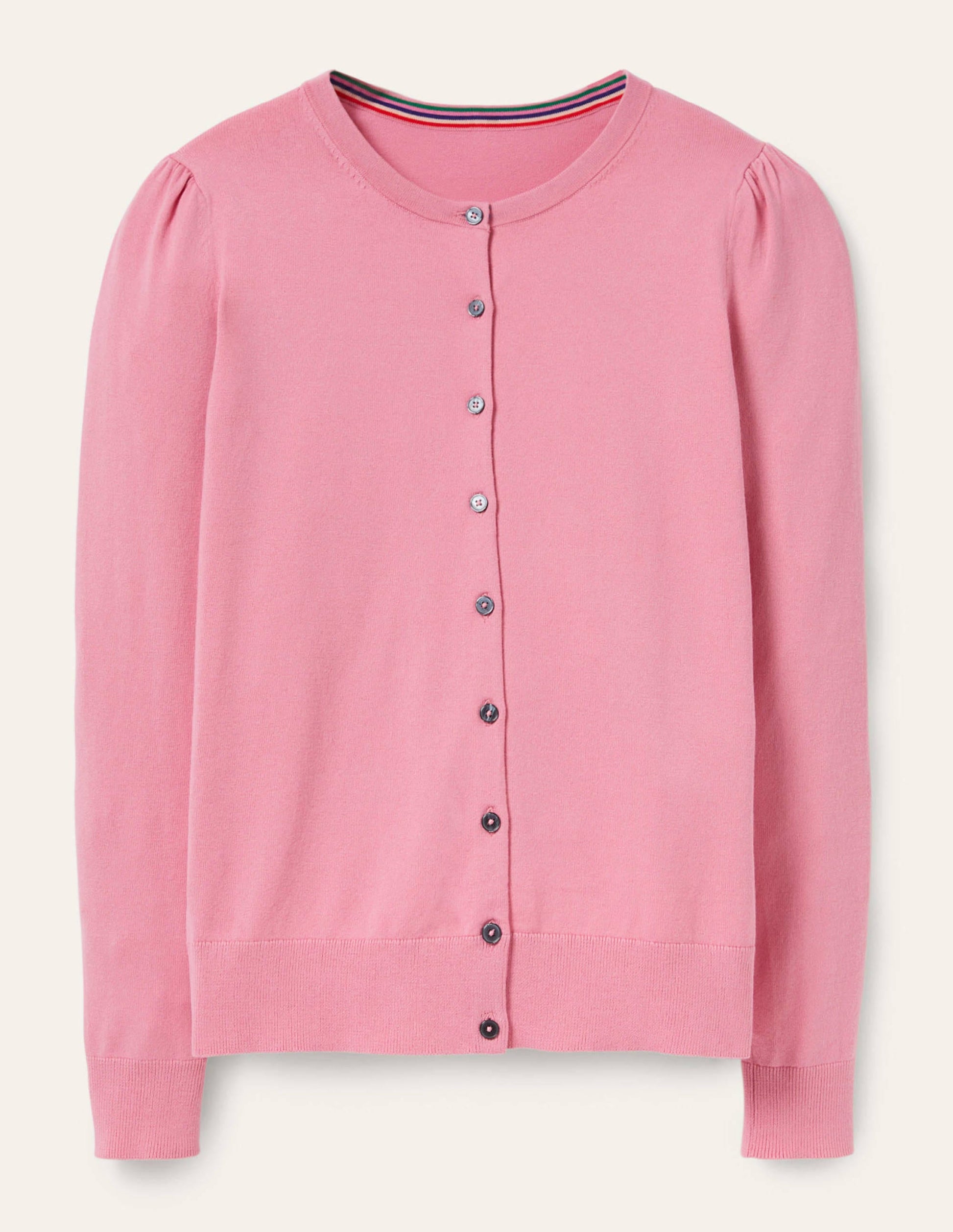 Cotton Crew Neck Cardigan-Posy Pink-6