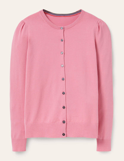 Cotton Crew Neck Cardigan-Posy Pink-6