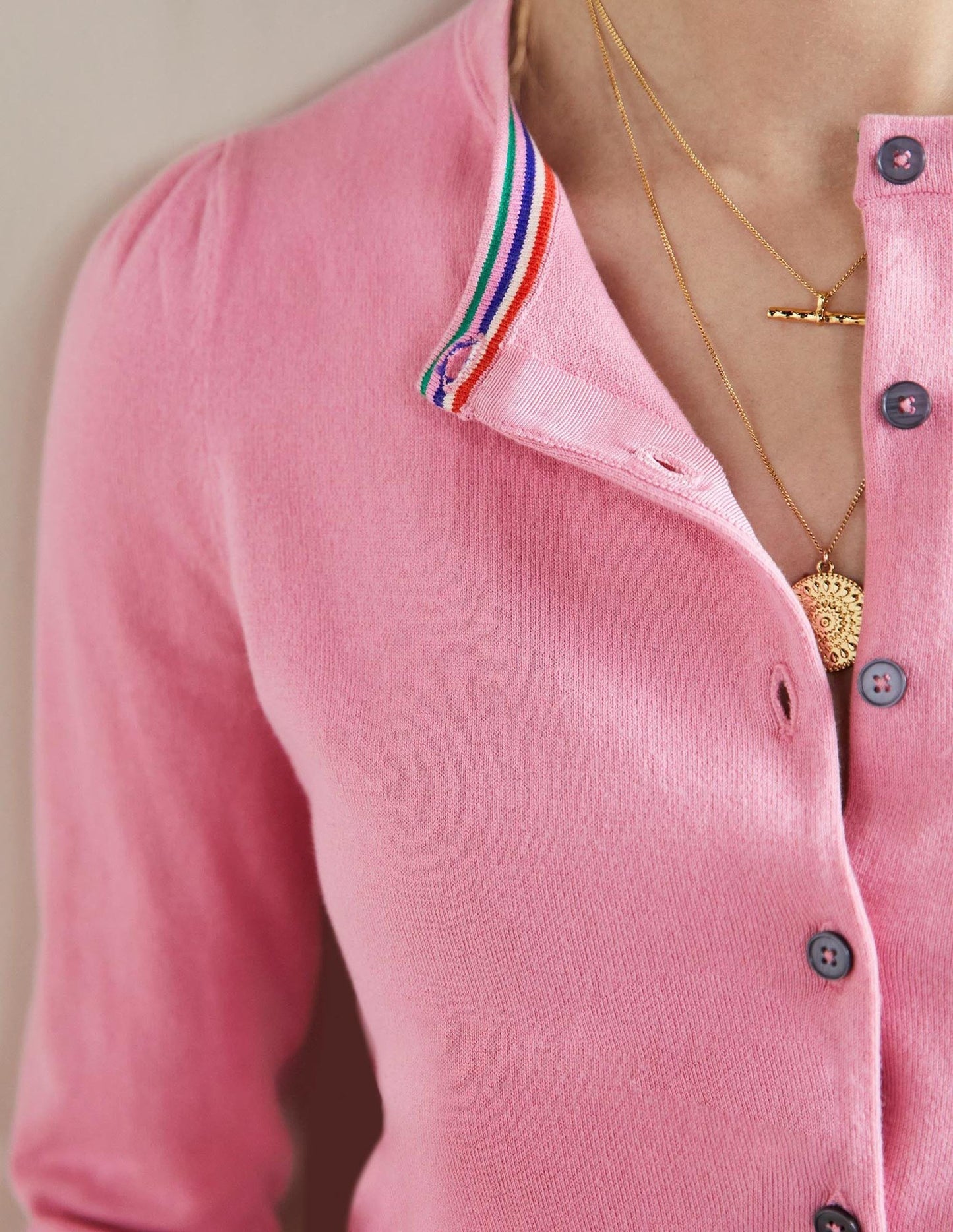 Cotton Crew Neck Cardigan-Posy Pink