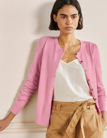 Cotton Crew Neck Cardigan-Posy Pink-5