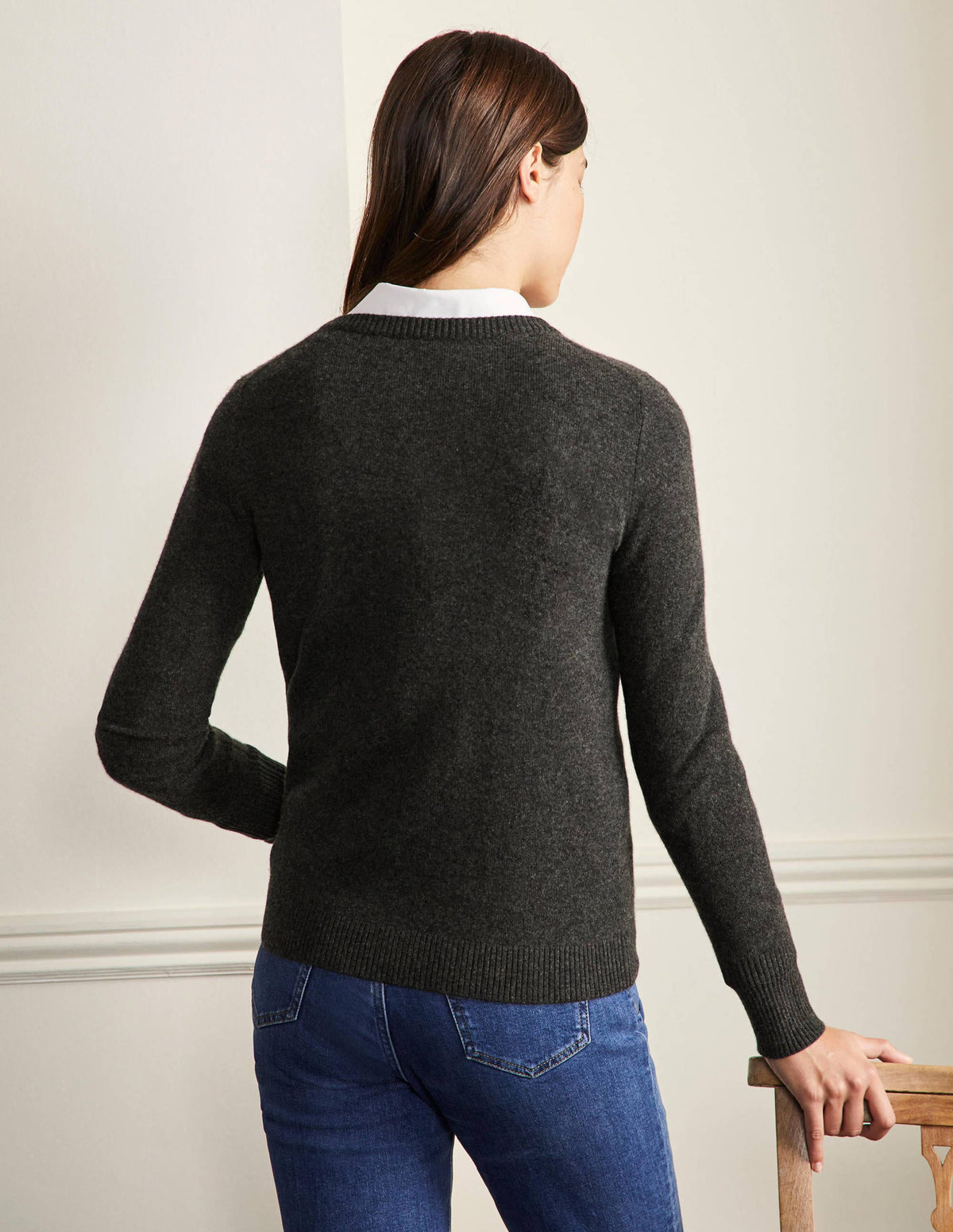 Cashmere Crew Neck Jumper-Charcoal Melange - Image 3