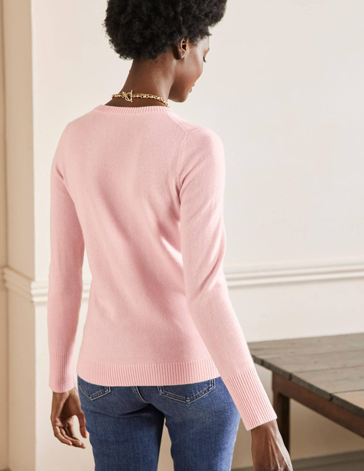 Cashmere Crew Neck Jumper-Pink Blush - Image 3