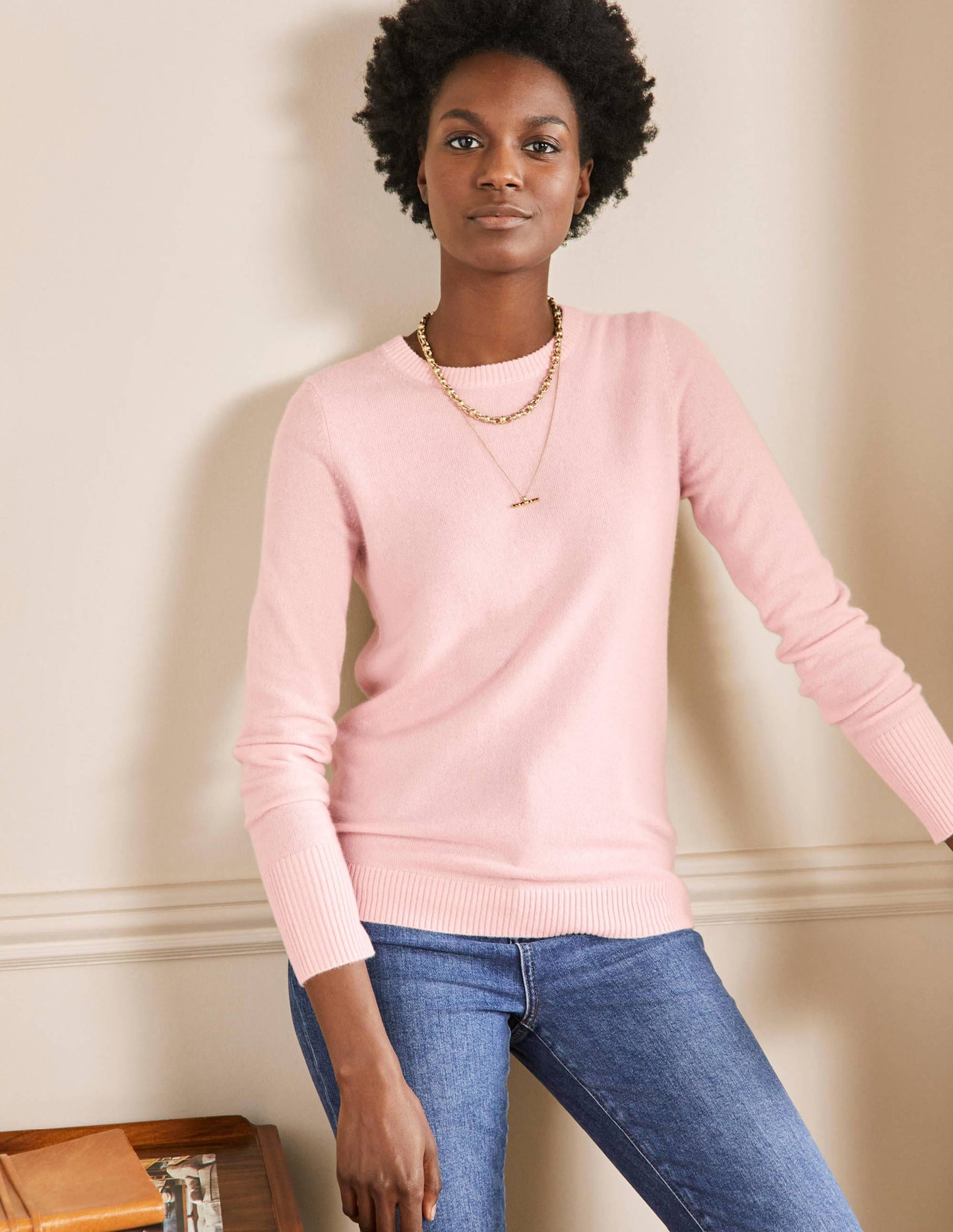 Cashmere Crew Neck Jumper-Pink Blush