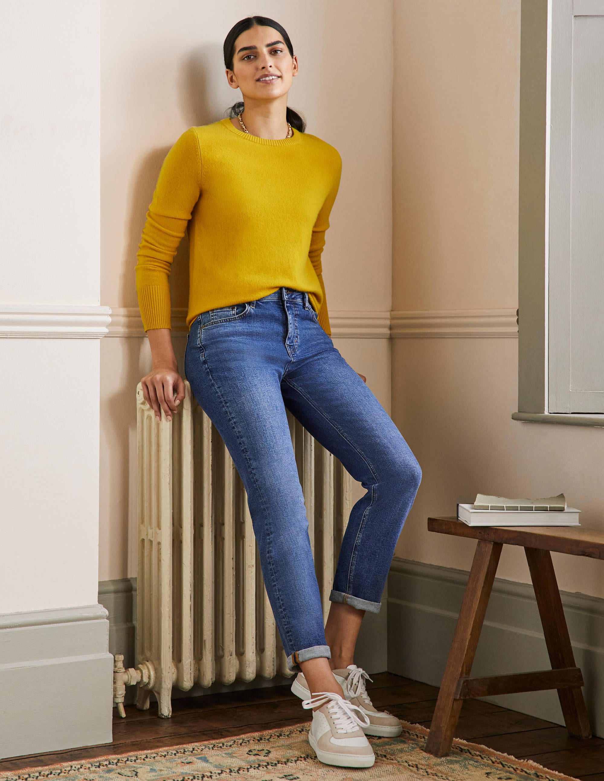 Cashmere Crew Neck Jumper-Citrine Yellow - Image 4