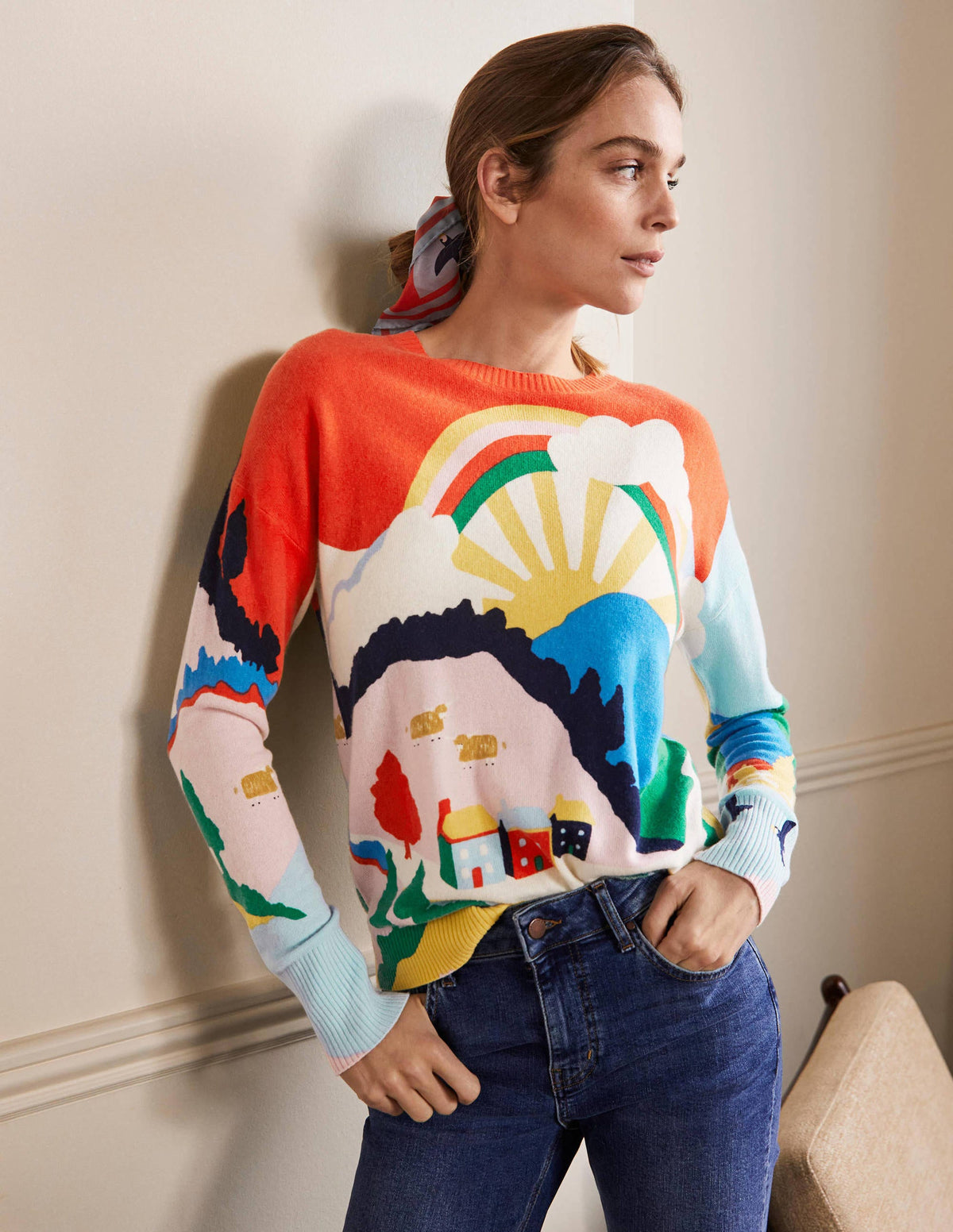 Margot Cashmere Jumper-Chalky Pink, Scenic Meadow - Image 4