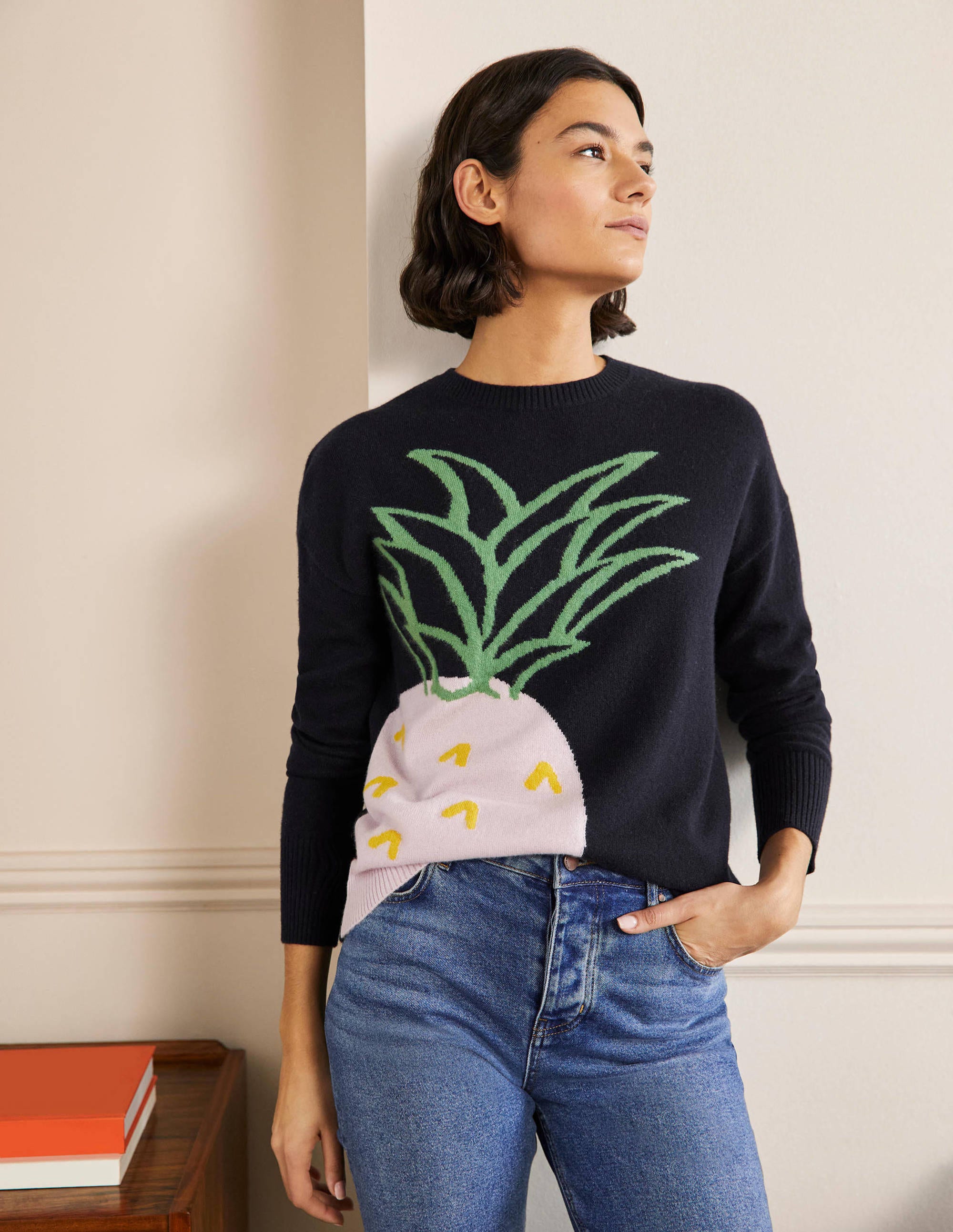 Margot Cashmere Jumper-Navy, Pineapple - Image 1