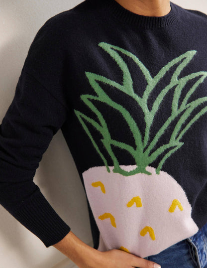 Margot Cashmere Jumper-Navy, Pineapple-2