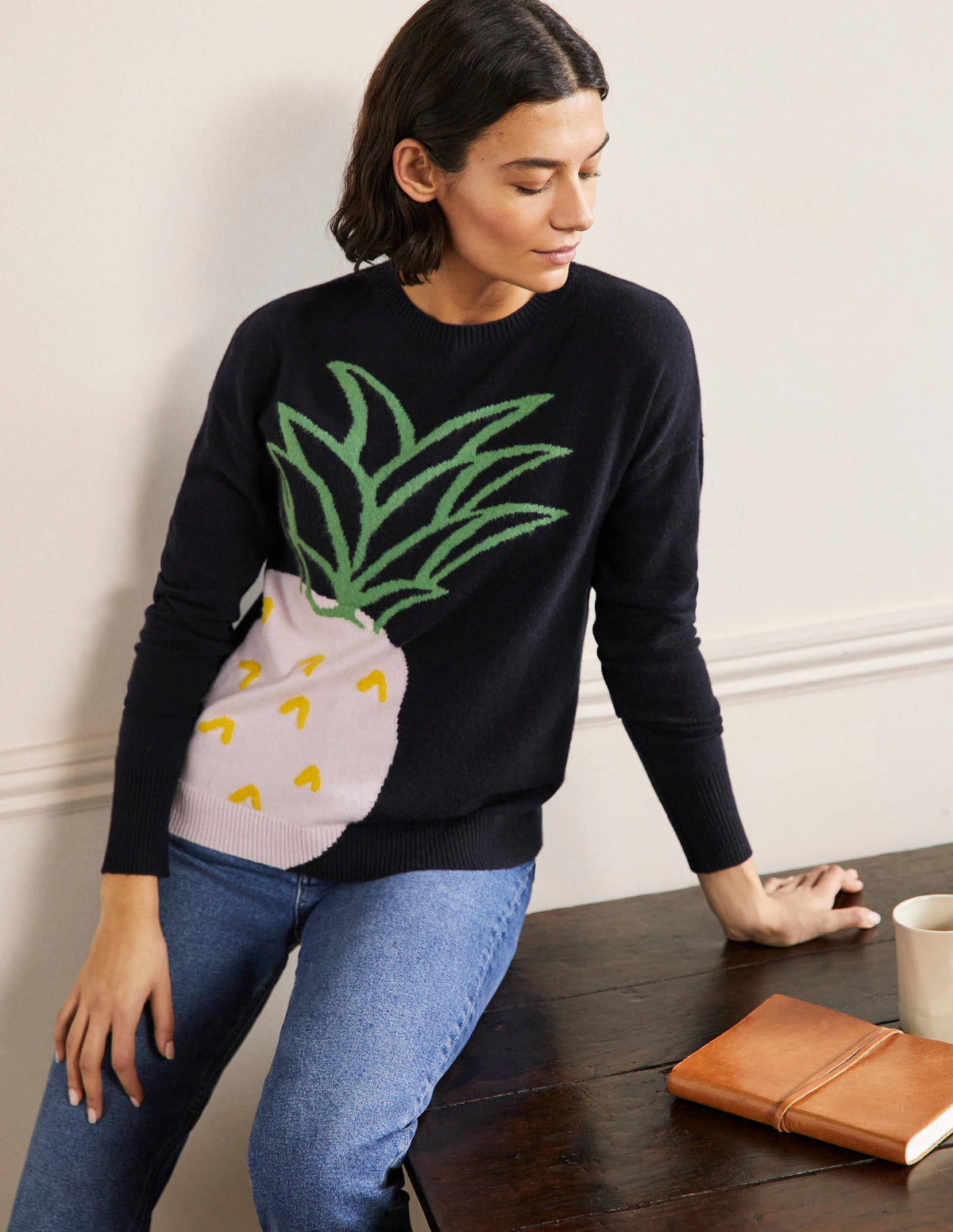 Margot Cashmere Jumper-Navy, Pineapple - Image 4