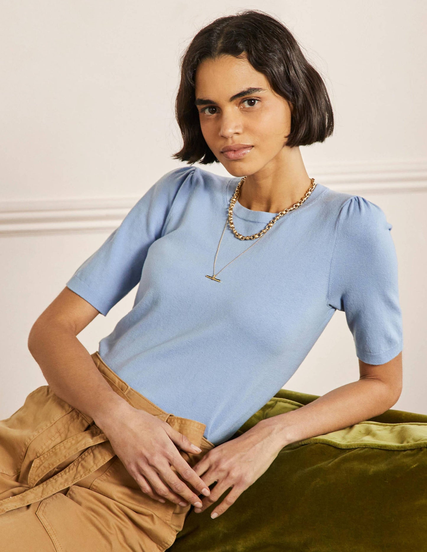 Cotton Crew Knitted Top-Dusty Blue