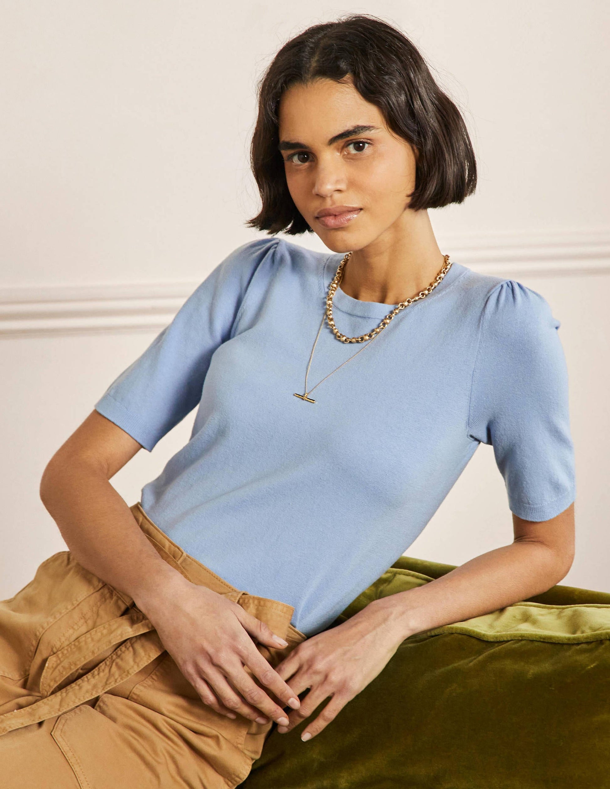 Cotton Crew Knitted Top-Dusty Blue-1