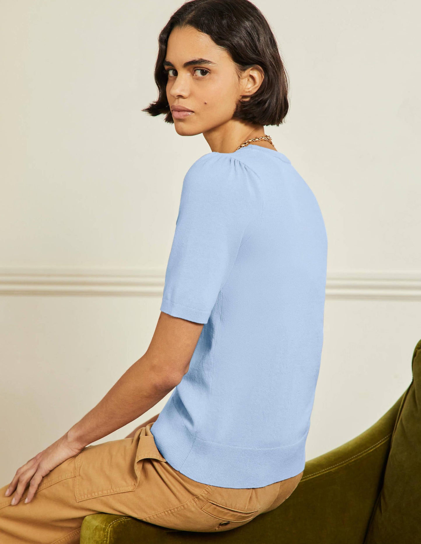 Cotton Crew Knitted Top-Dusty Blue