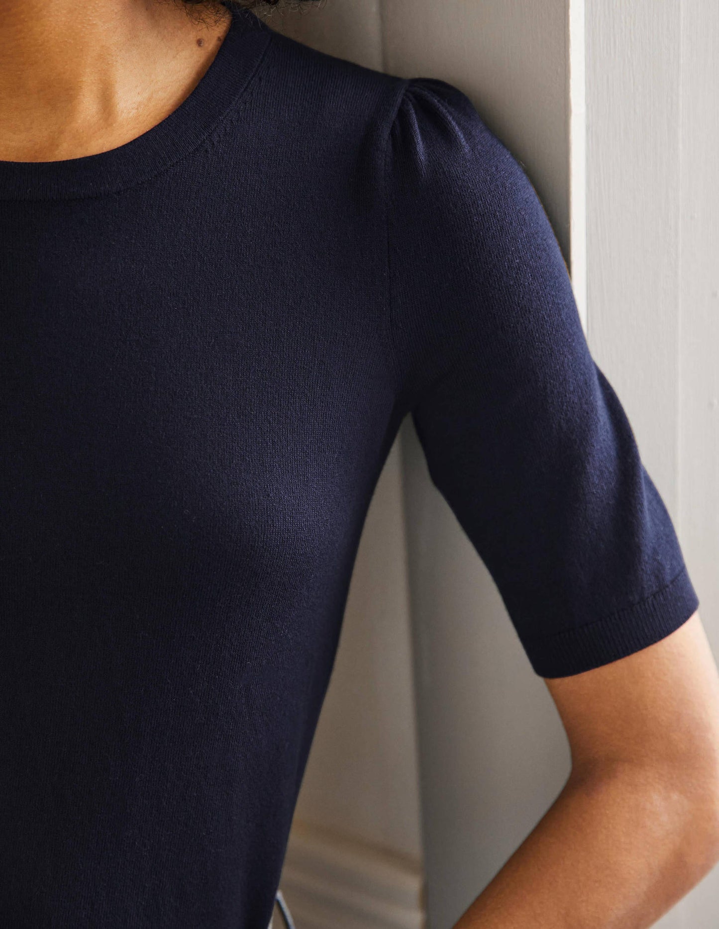 Cotton Crew Knitted Top-Navy