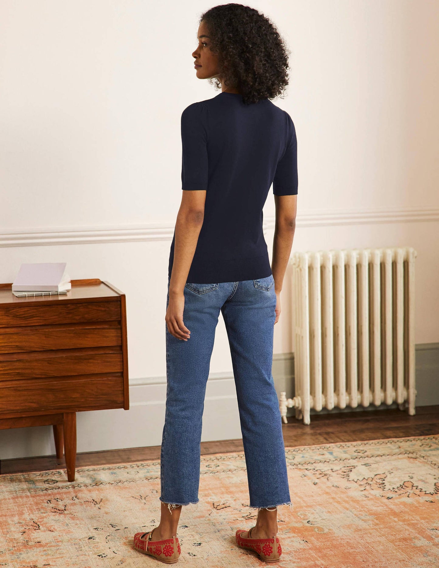 Cotton Crew Knitted Top-Navy