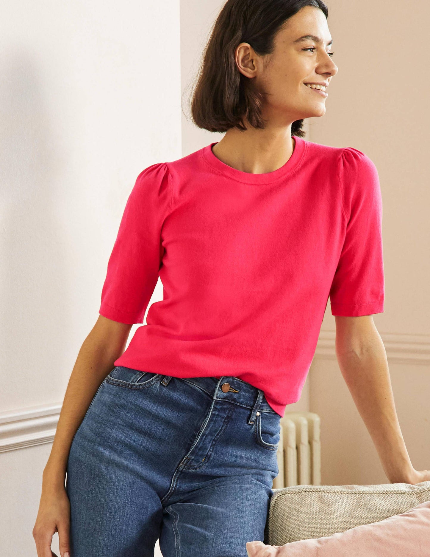 Cotton Crew Knitted Top-Radish