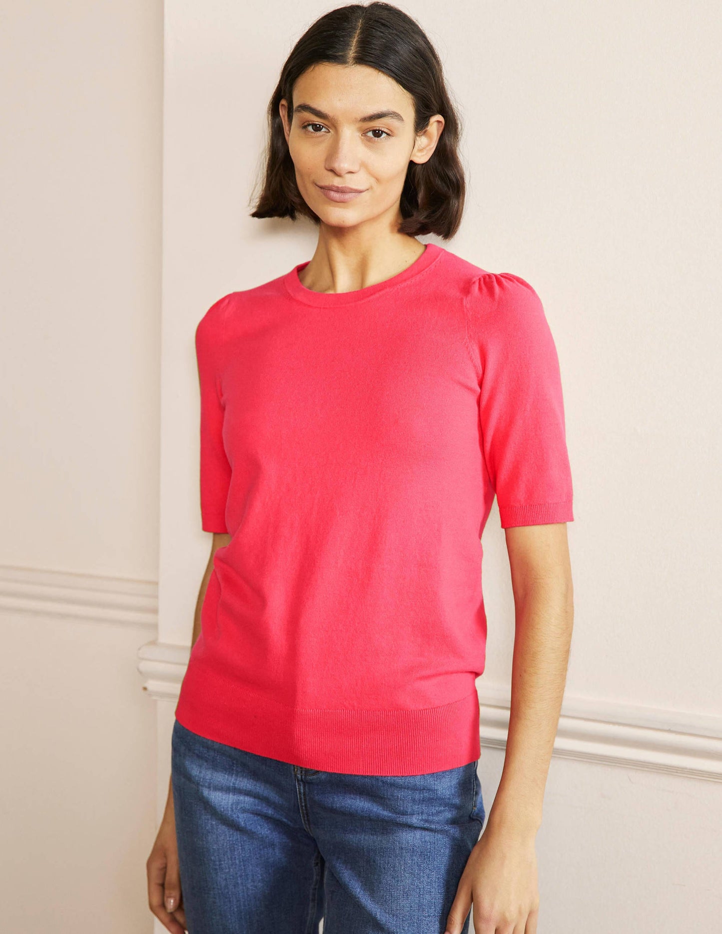Cotton Crew Knitted Top-Radish