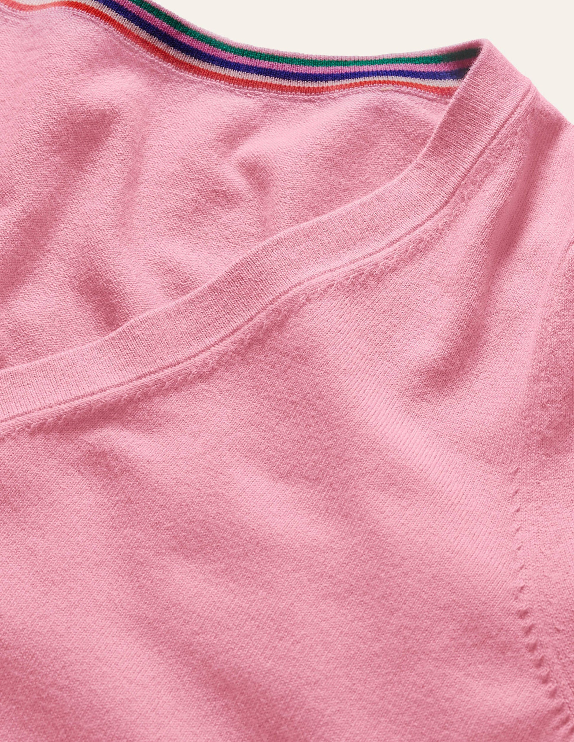 Cotton V-Neck Jumper-Posy Pink-5