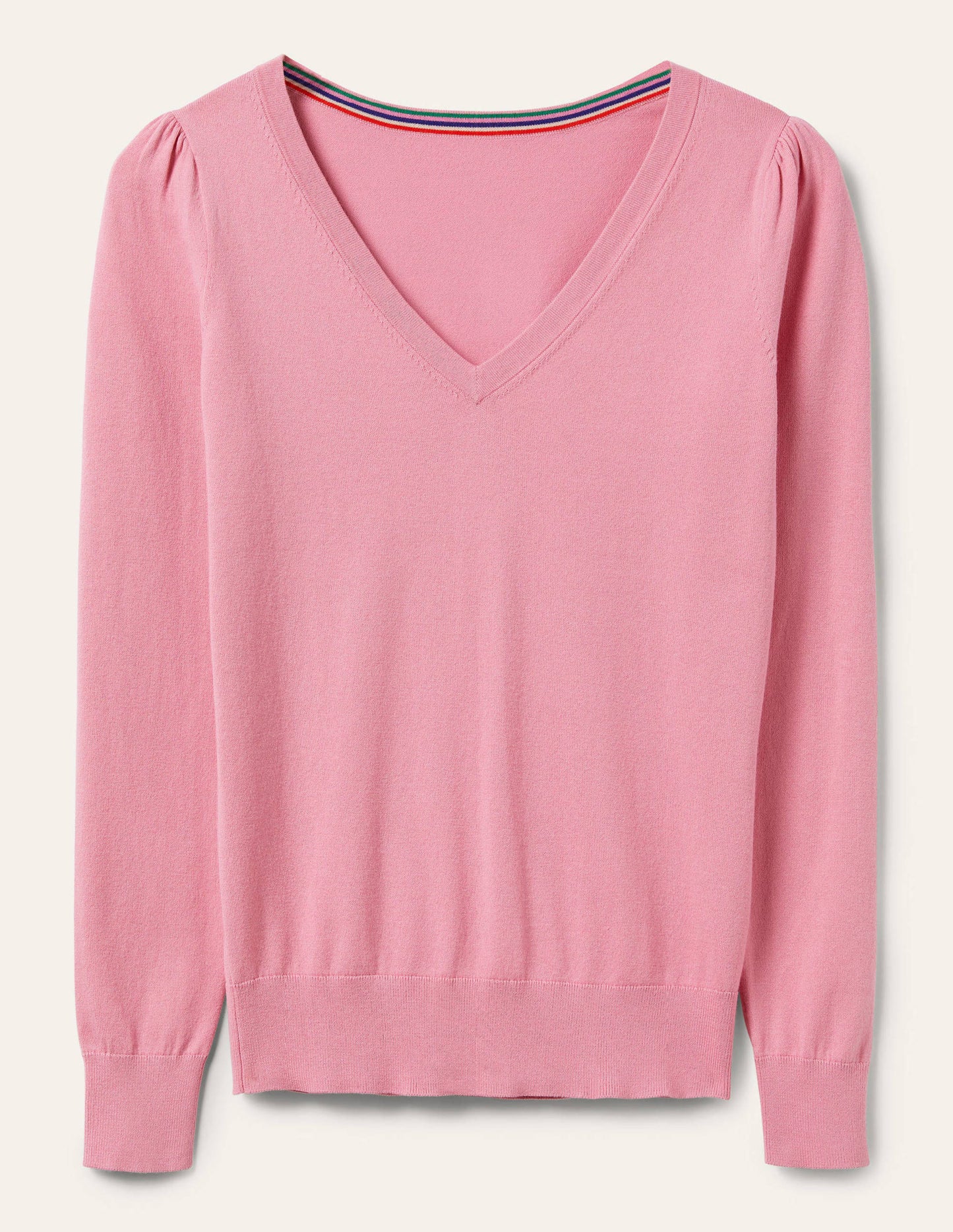 Cotton V-Neck Jumper-Posy Pink