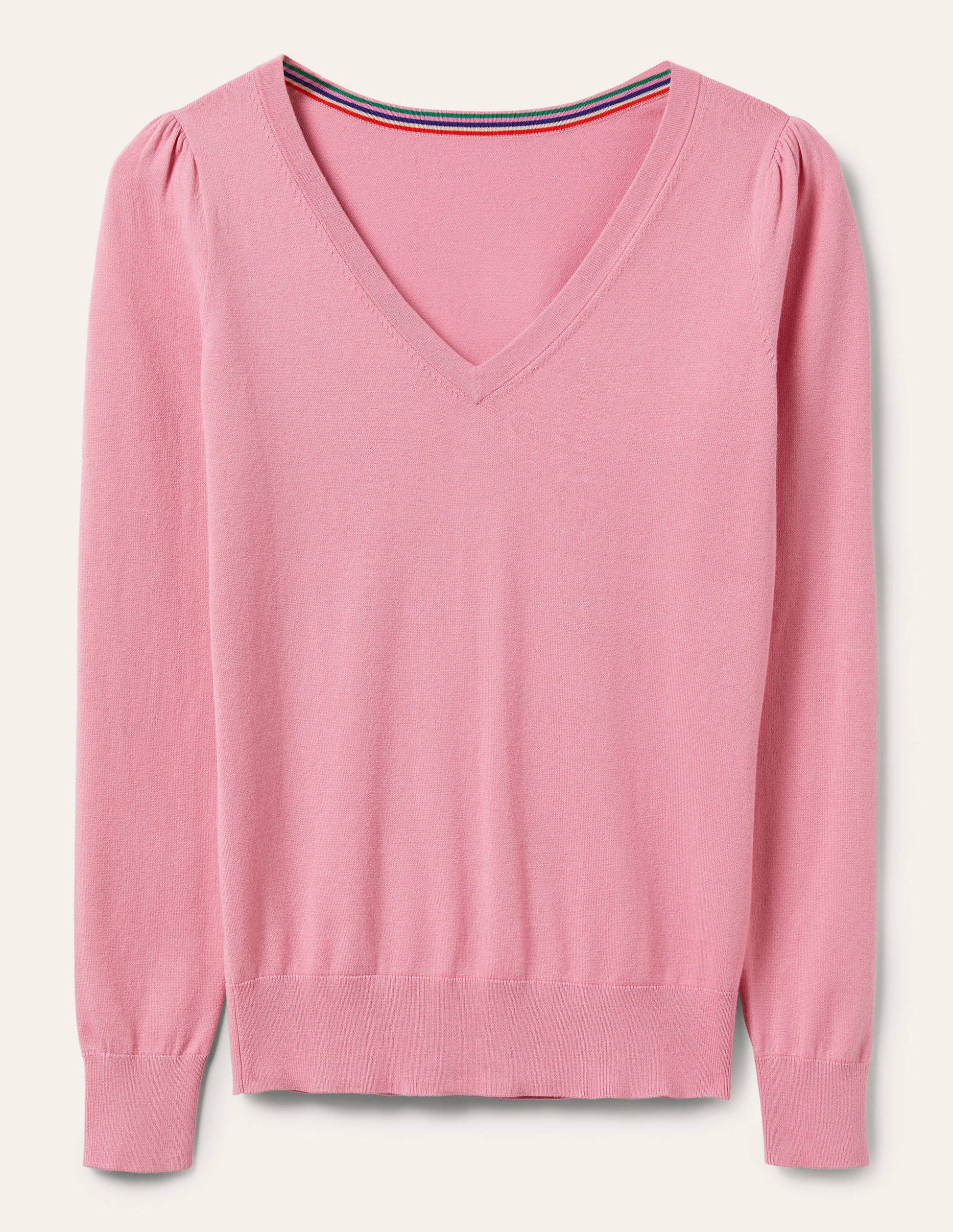 Cotton V-Neck Jumper-Posy Pink-6
