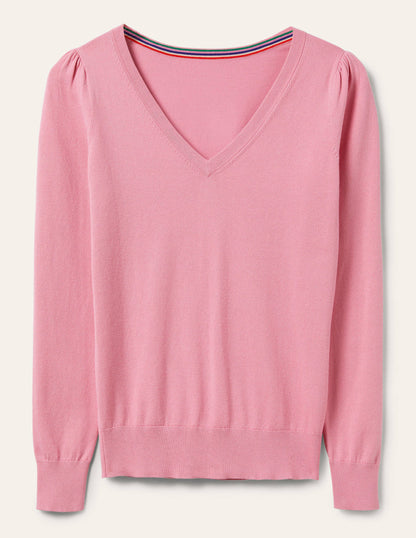 Cotton V-Neck Jumper-Posy Pink-6