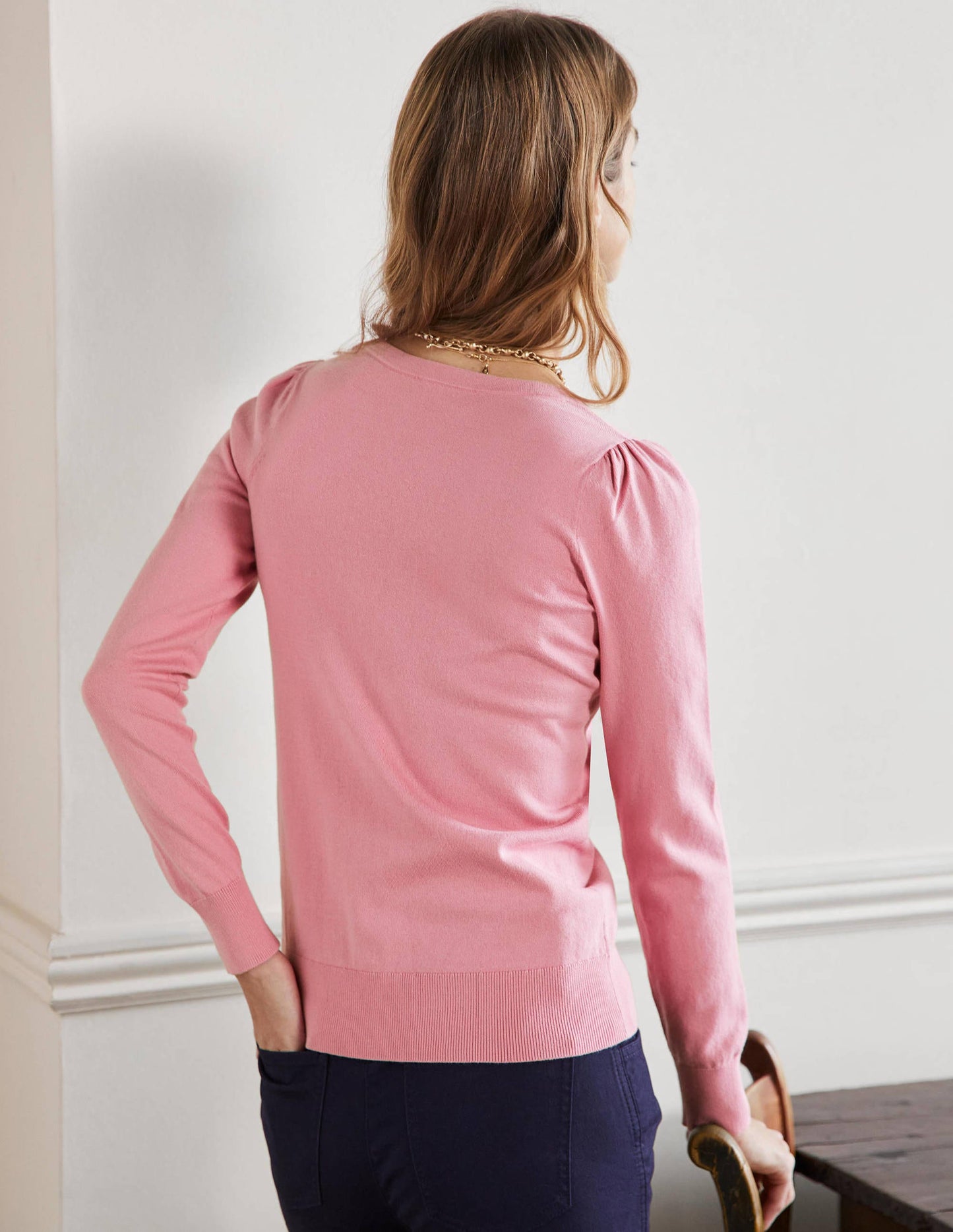 Cotton V-Neck Jumper-Posy Pink